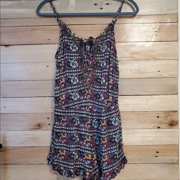 American Eagle Floral Print Beaded Sequence Romper - Picture 2 of 10